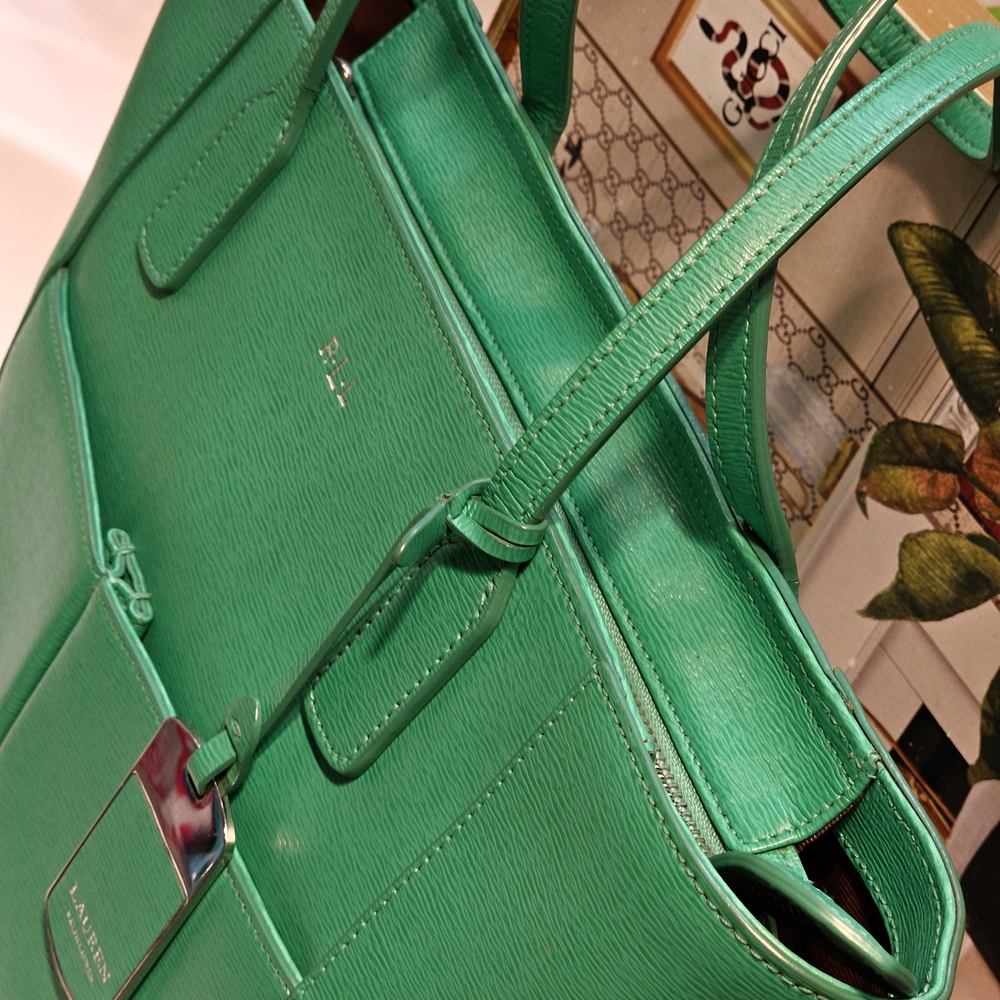 Lauren Ralph Lauren Green and Silver Tote Bag with Modern Design - Picture 2 of 13